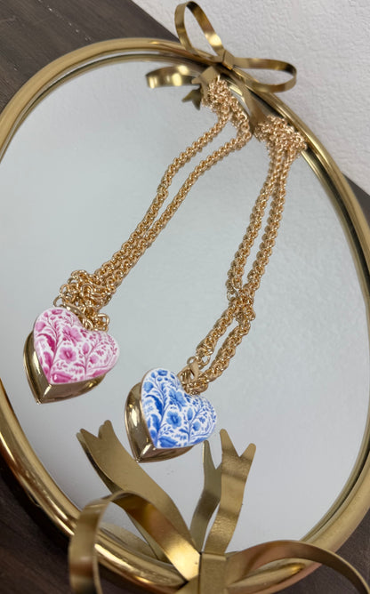 Long Printed Heart Necklace (2 colors)