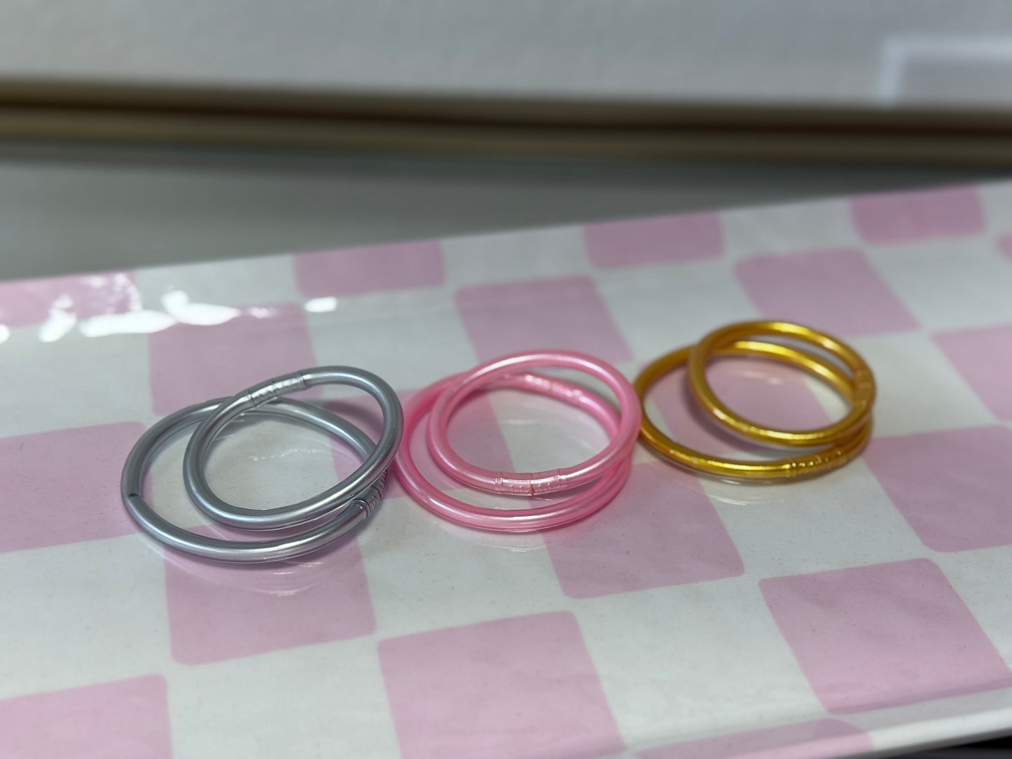 Set of 2 Little Girls Bracelets (Pink, Silver, Gold)