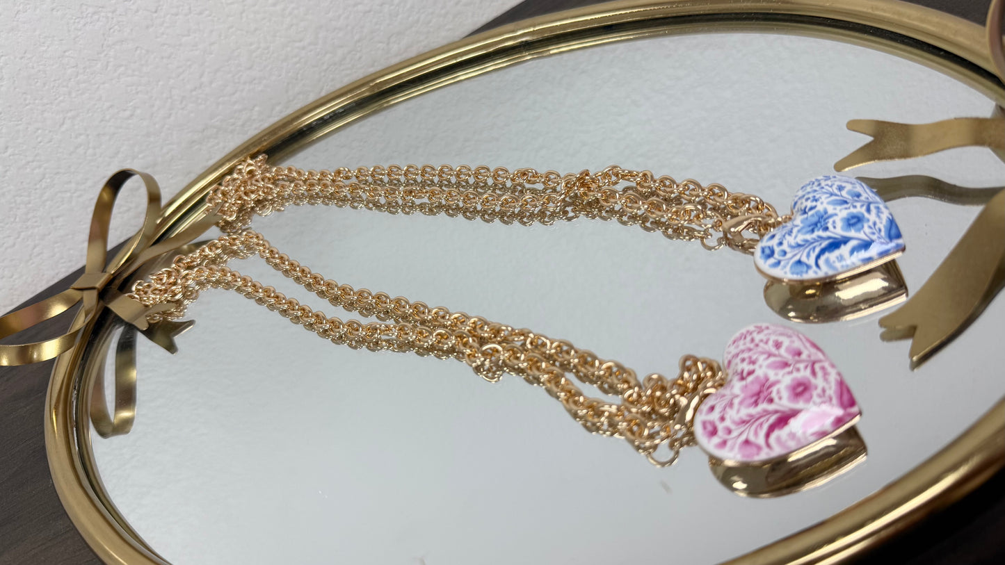 Long Printed Heart Necklace (2 colors)