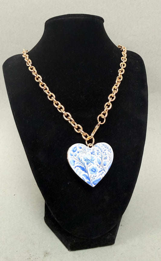 Long Printed Heart Necklace (2 colors)
