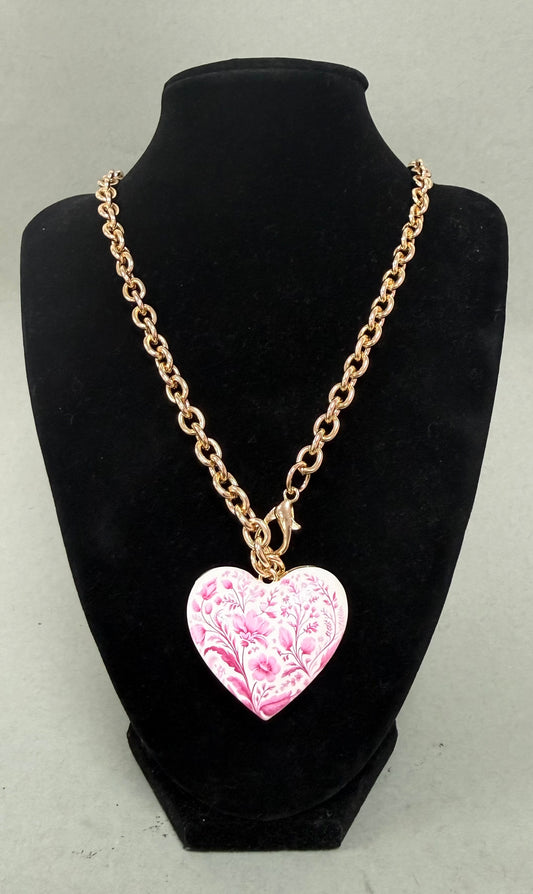 Long Printed Heart Necklace (2 colors)
