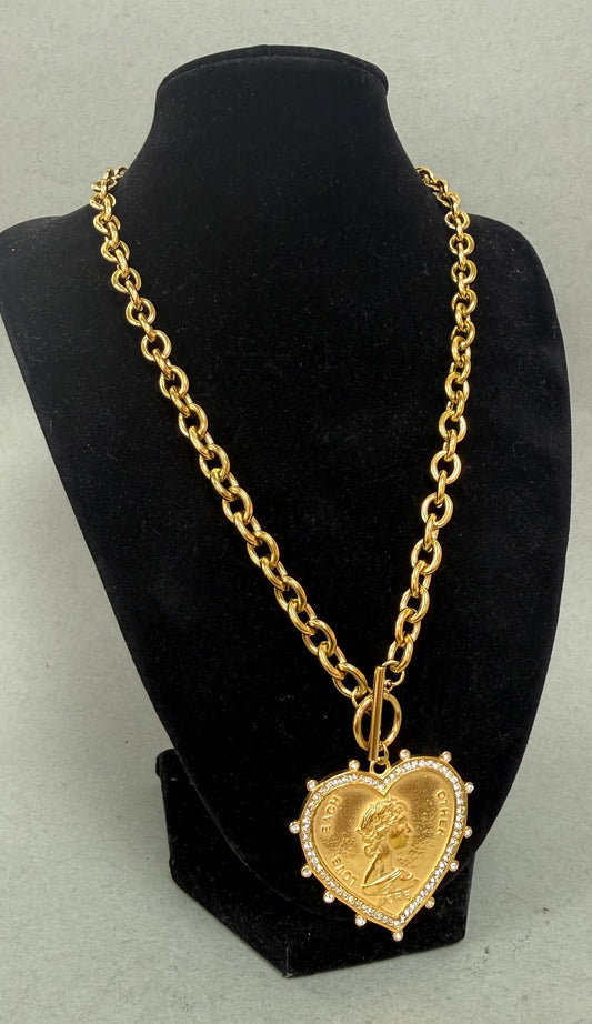 Stainless Steel Heart Coin Necklace