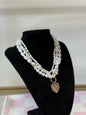 3 strand Gold Pearl Heart Necklace