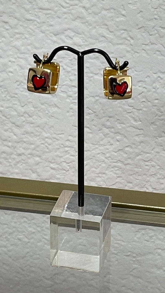 Dainty Gold Square Heart Earring