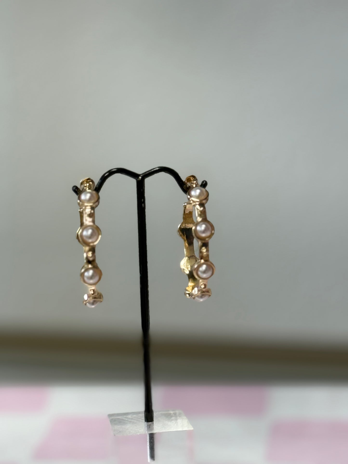 Gold Spaced Pearl Hoop