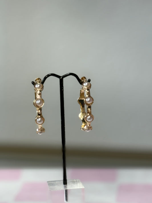 Gold Spaced Pearl Hoop