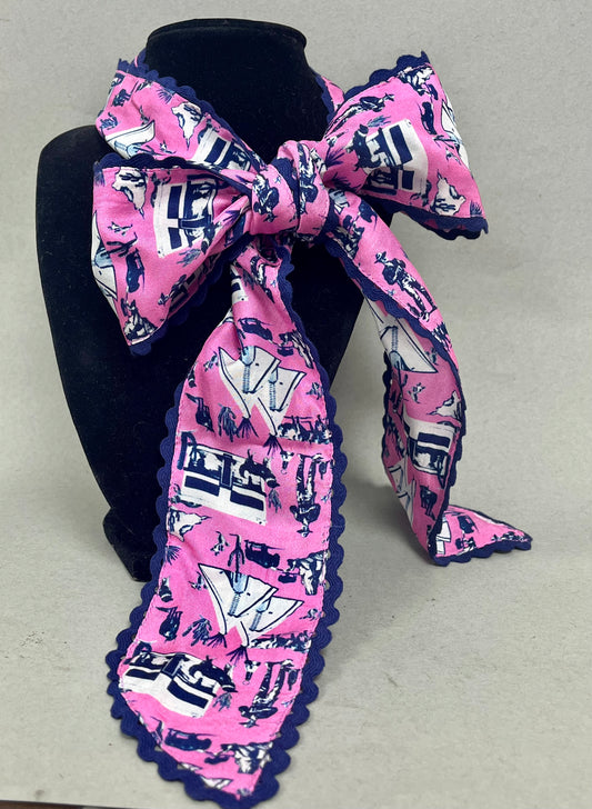 Pink and Navy Lace Printed Twilly