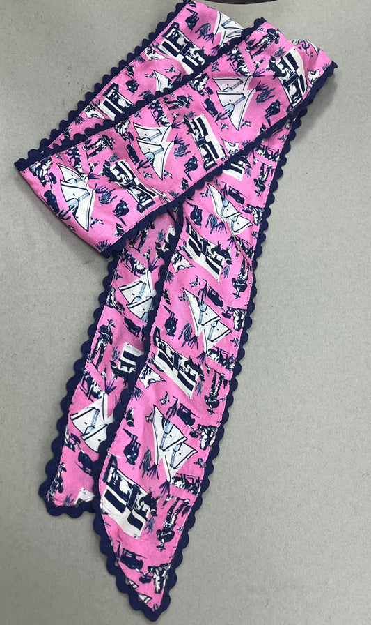 Pink and Navy Lace Printed Twilly