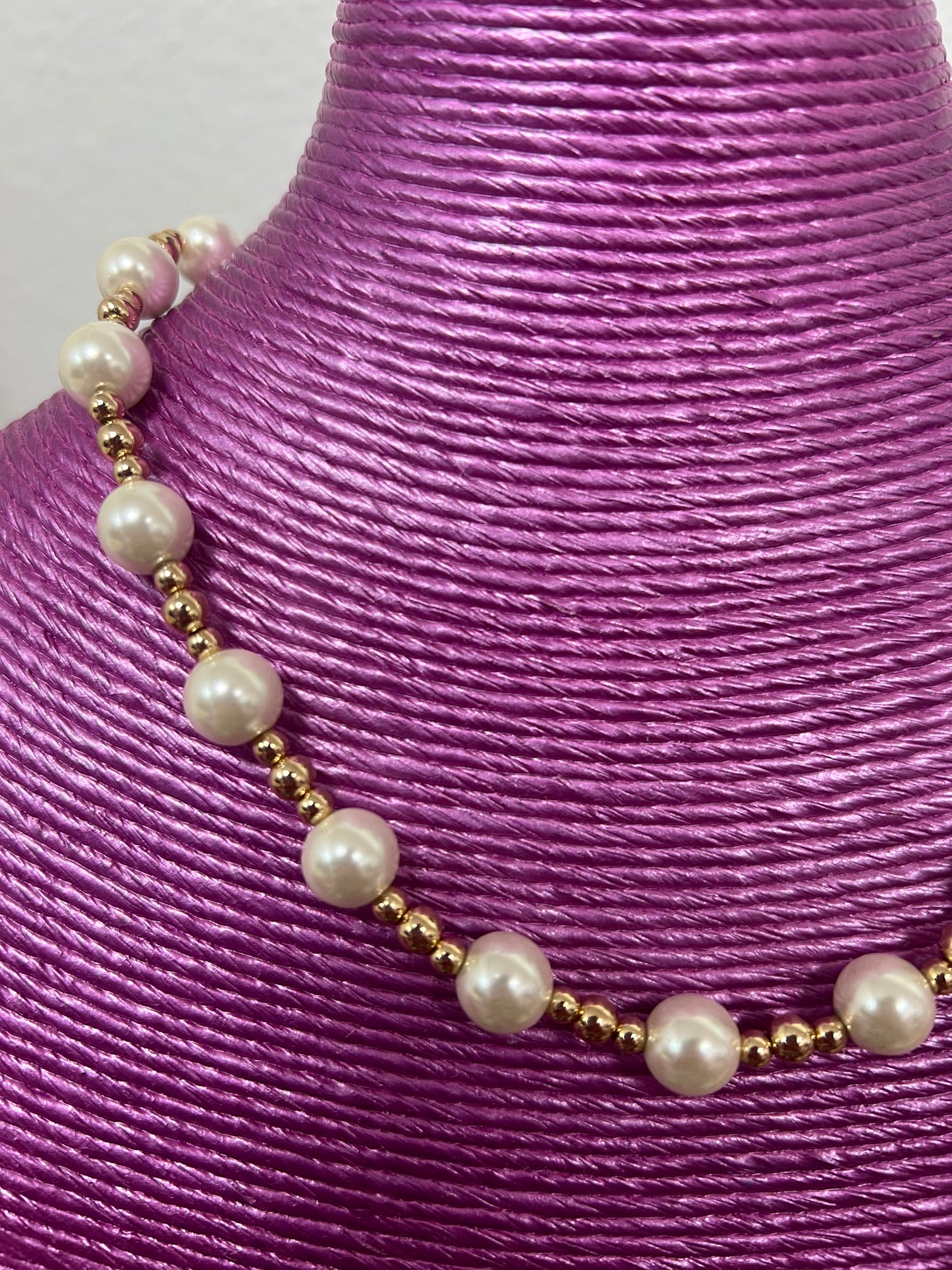Gold and Pearl Beaded Magnetic Necklace