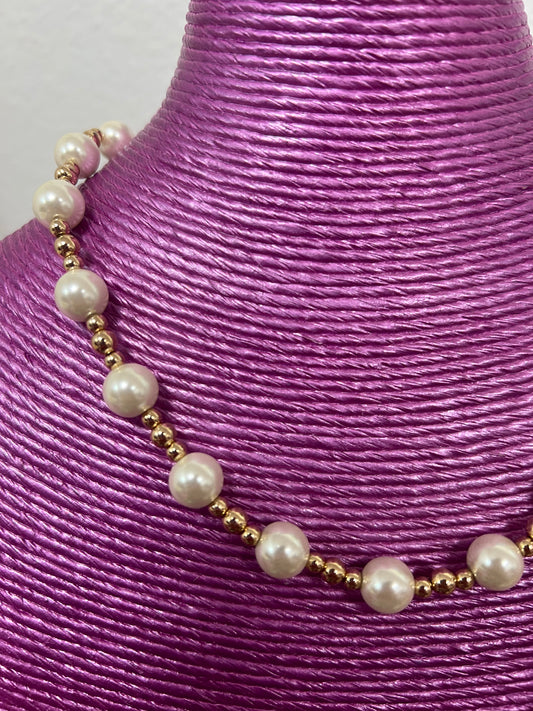 Gold and Pearl Beaded Magnetic Necklace