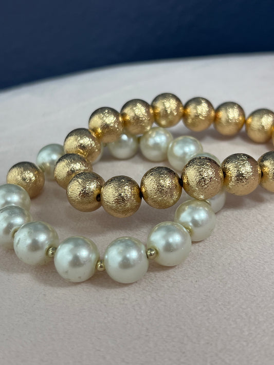 Set of 2 Gold and Pearl Ball Bracelets