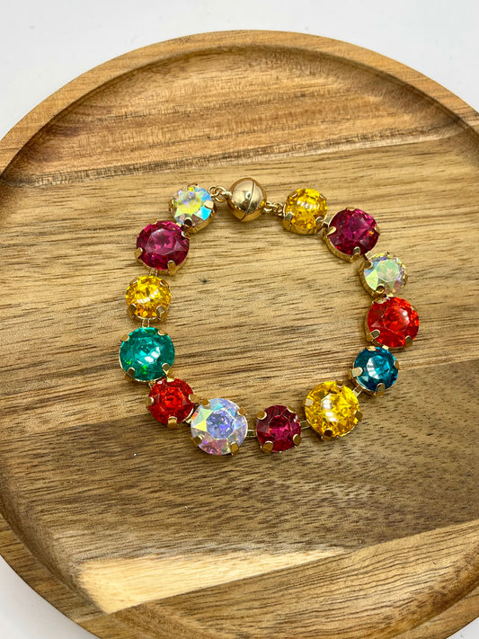 Crystal Dark Multi Stone with Magnetic Closure Bracelet