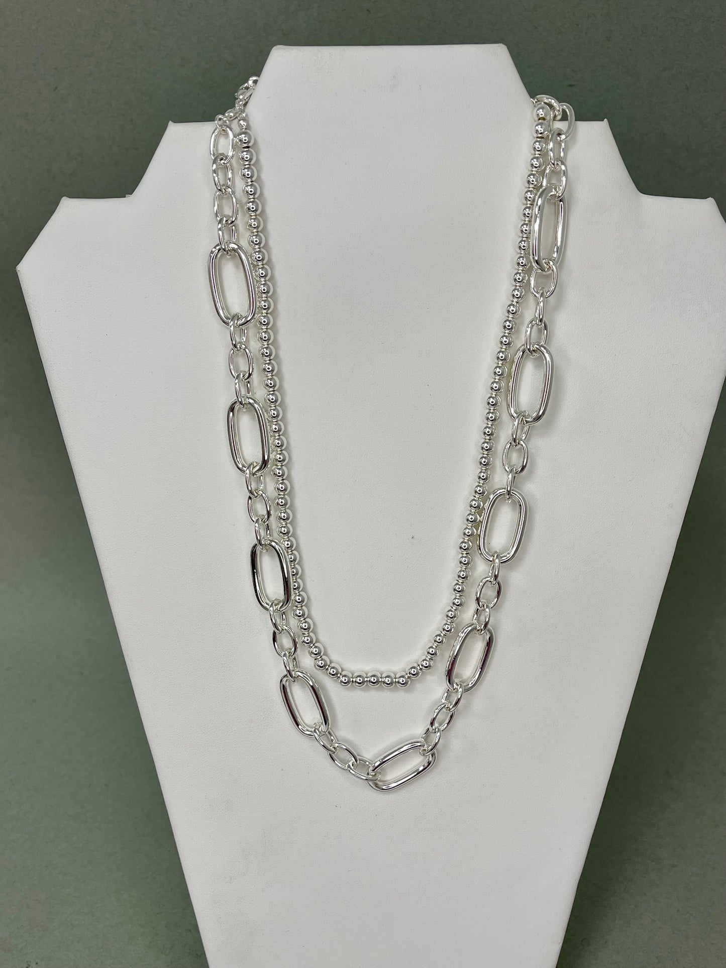 WR Beaded Chain with Open Rectangle Layered Multi Way Necklace- 2 Colors