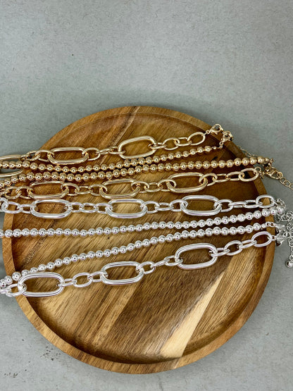WR Beaded Chain with Open Rectangle Layered Multi Way Necklace- 2 Colors