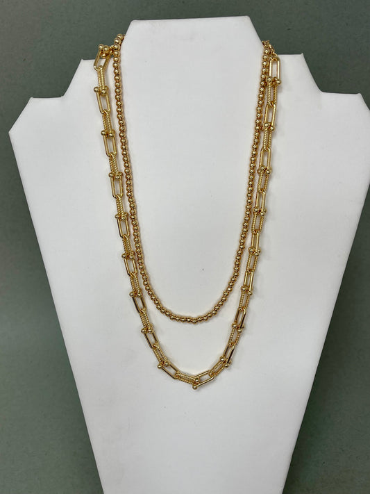 WR Double Layered Beaded with Horse Bit Chain Multi Way Necklace- 2 Colors