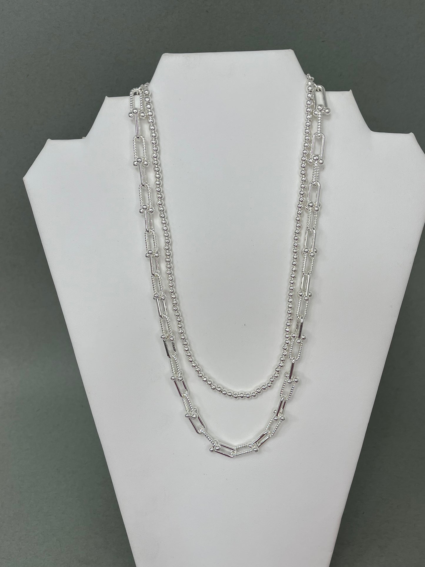4 WR Double Layered Beaded with Horse Bit Chain Multi Way Necklace- 2 Colors