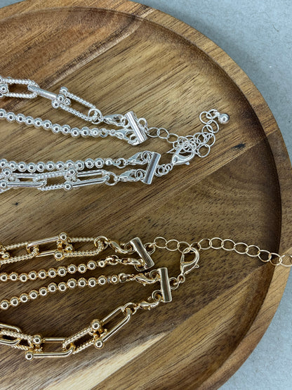 4 WR Double Layered Beaded with Horse Bit Chain Multi Way Necklace- 2 Colors