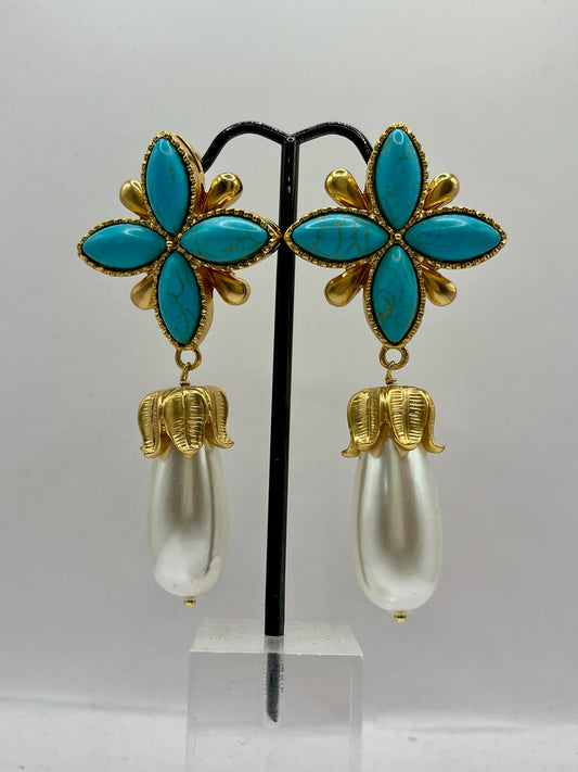Luxe Gold And Turquoise Earrings