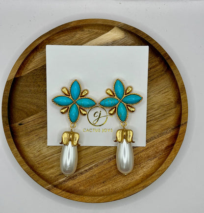Luxe Gold And Turquoise Earrings