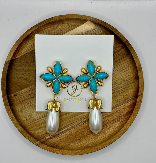 Luxe Gold And Turquoise Earrings