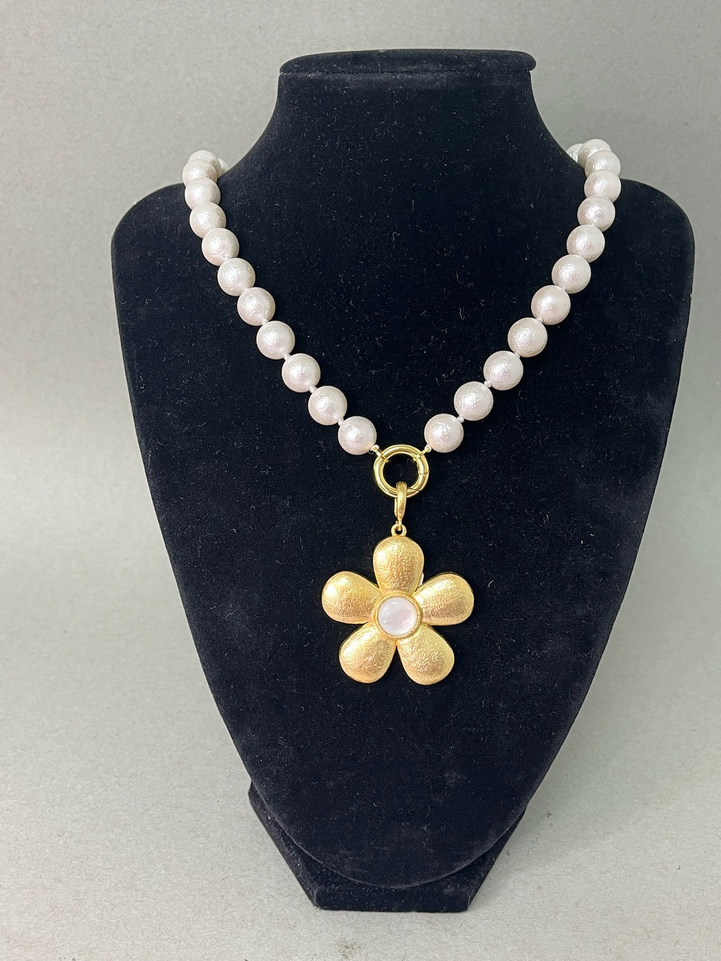 White Magnetic Bead Necklace With Removable Flower Charm