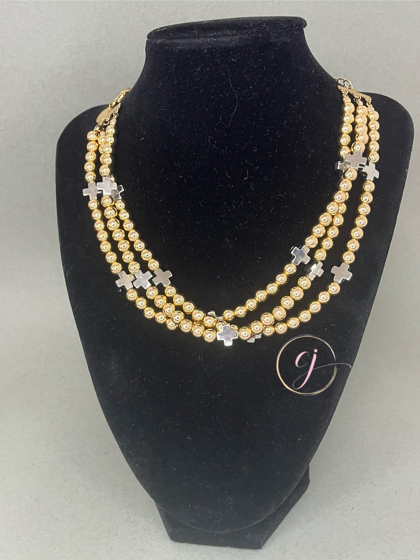 Triple Strand Cross Necklace