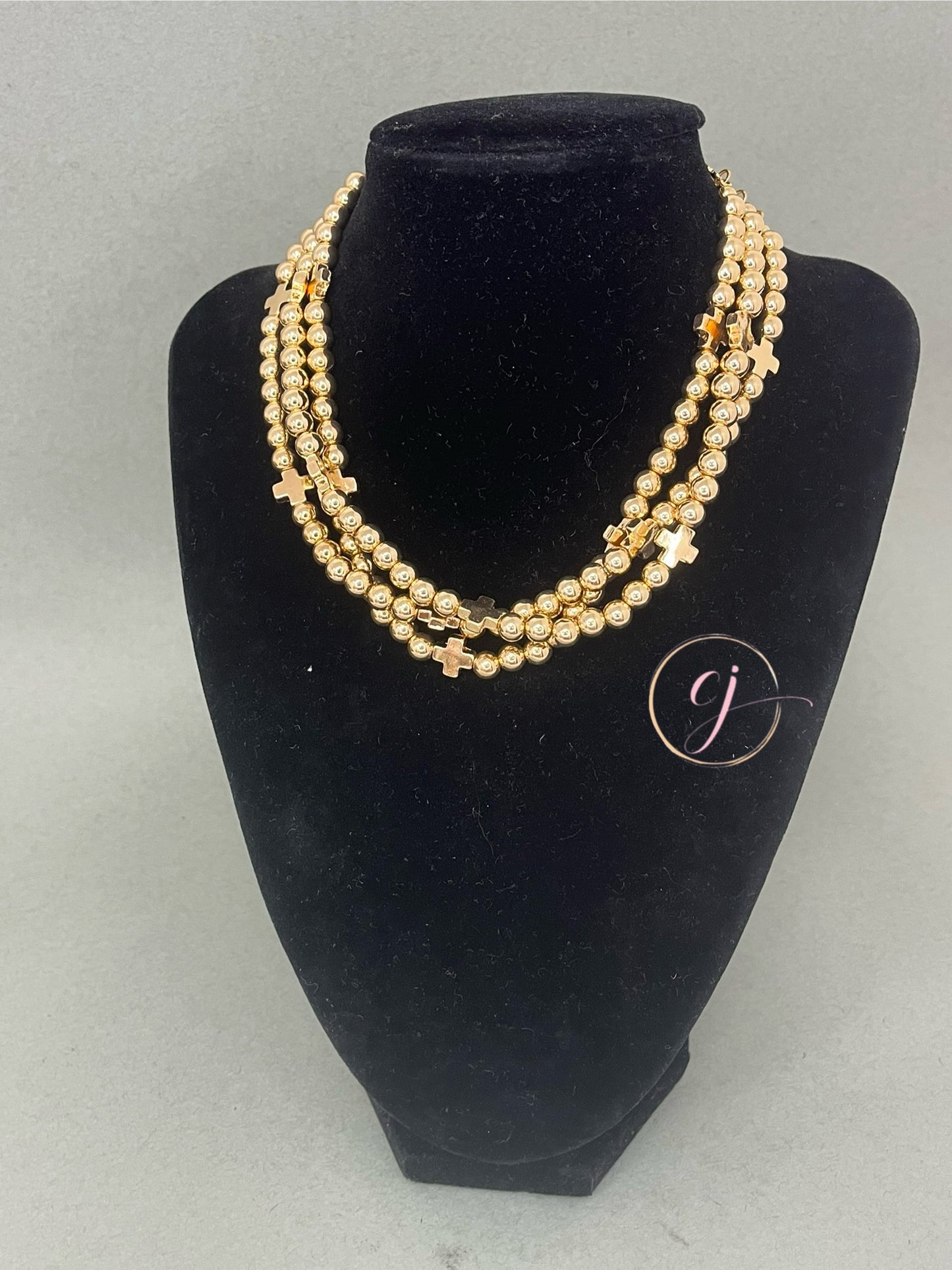 Triple Strand Cross Necklace