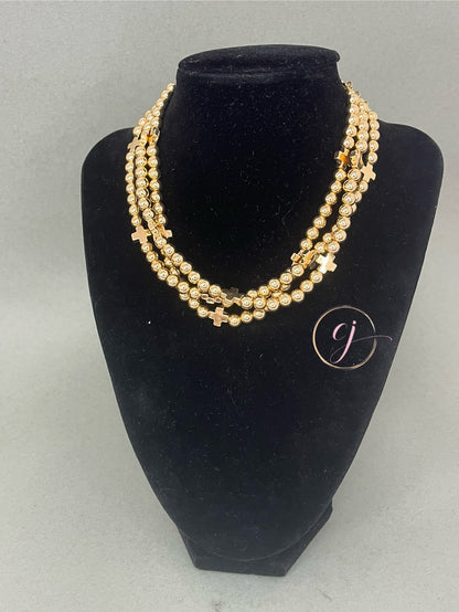 Triple Strand Cross Necklace