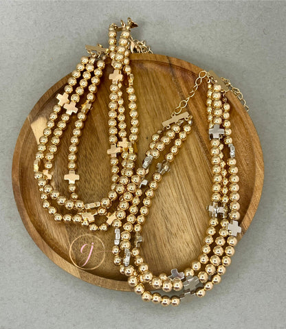 Triple Strand Cross Necklace