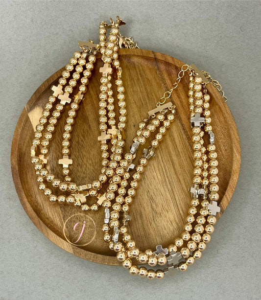 Triple Strand Cross Necklace