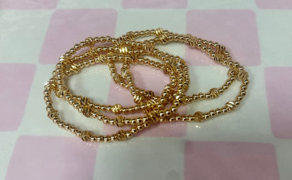 Set of 5 Gold Textured Beaded Bracelet Set