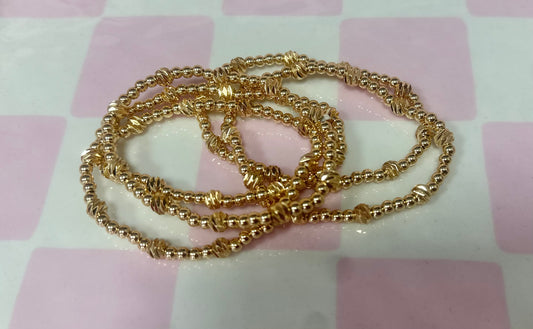 Set of 5 Gold Textured Beaded Bracelet
