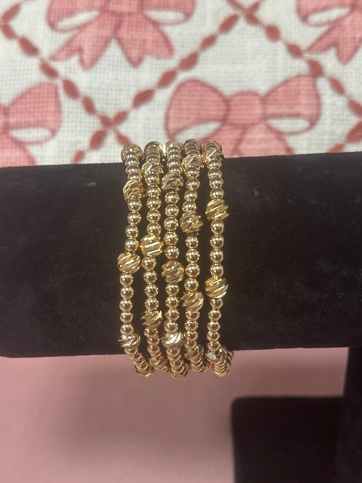 Set of 5 Gold Textured Beaded Bracelet