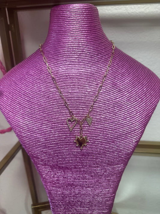 Dainty 3 Heart Charm Necklace