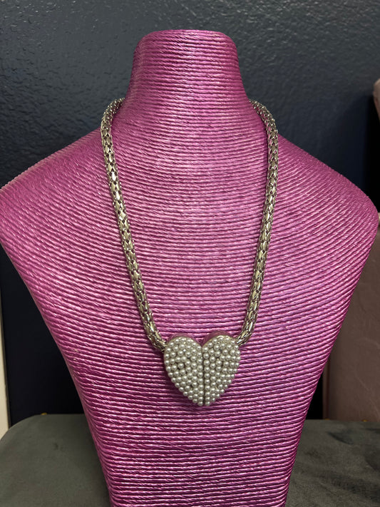 Silver Pearl Heart Magnetic Necklace