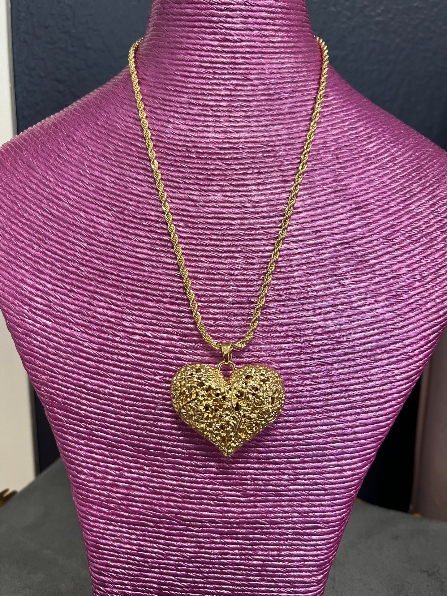 Thick Gold Textured Heart Necklace