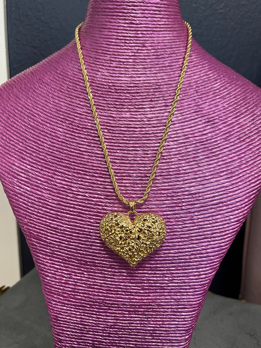 Thick Gold Textured Heart Necklace