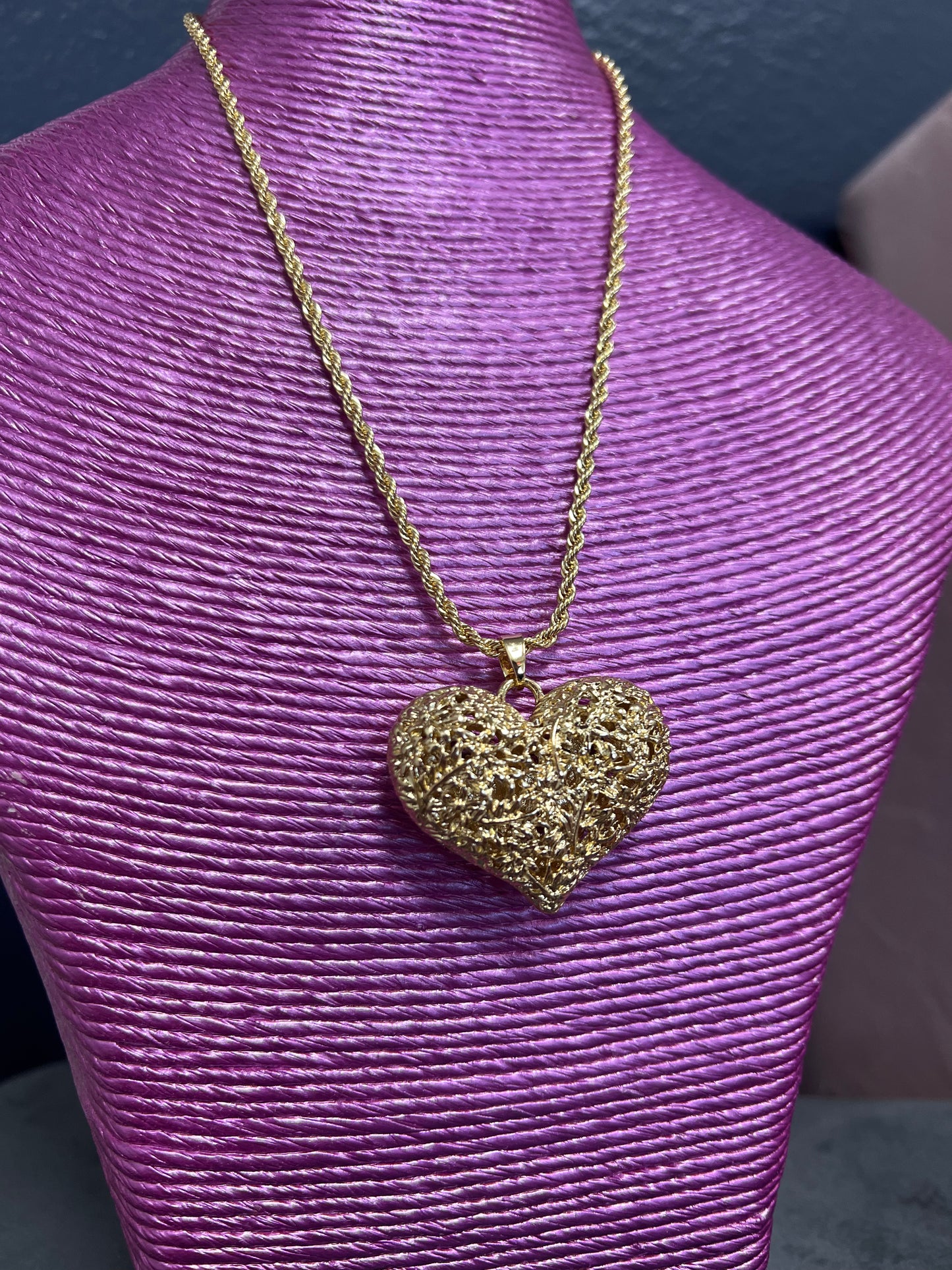 Thick Gold Textured Heart Necklace