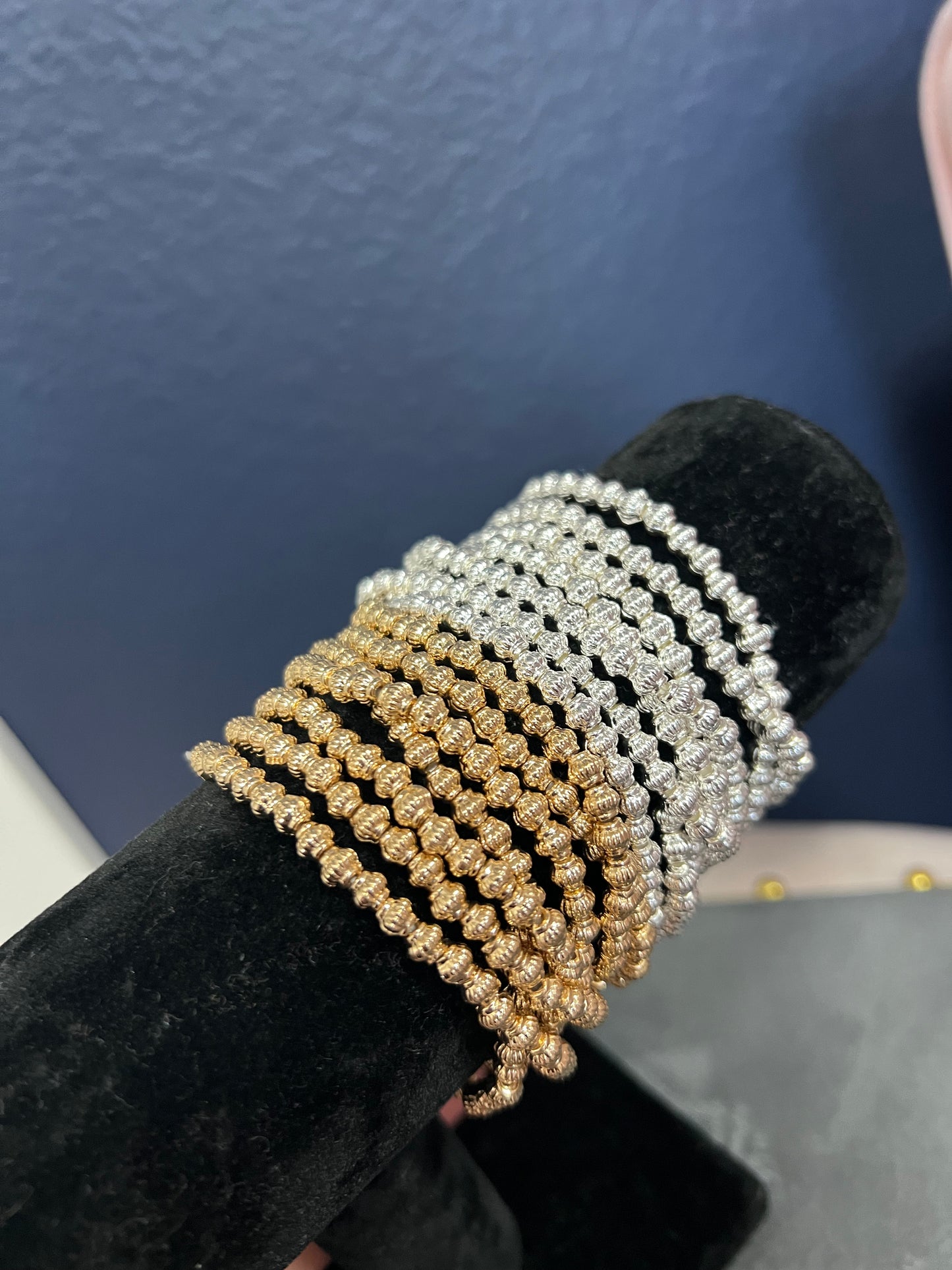 Textured Bead Set of 7 Bracelet (Silver and Gold)