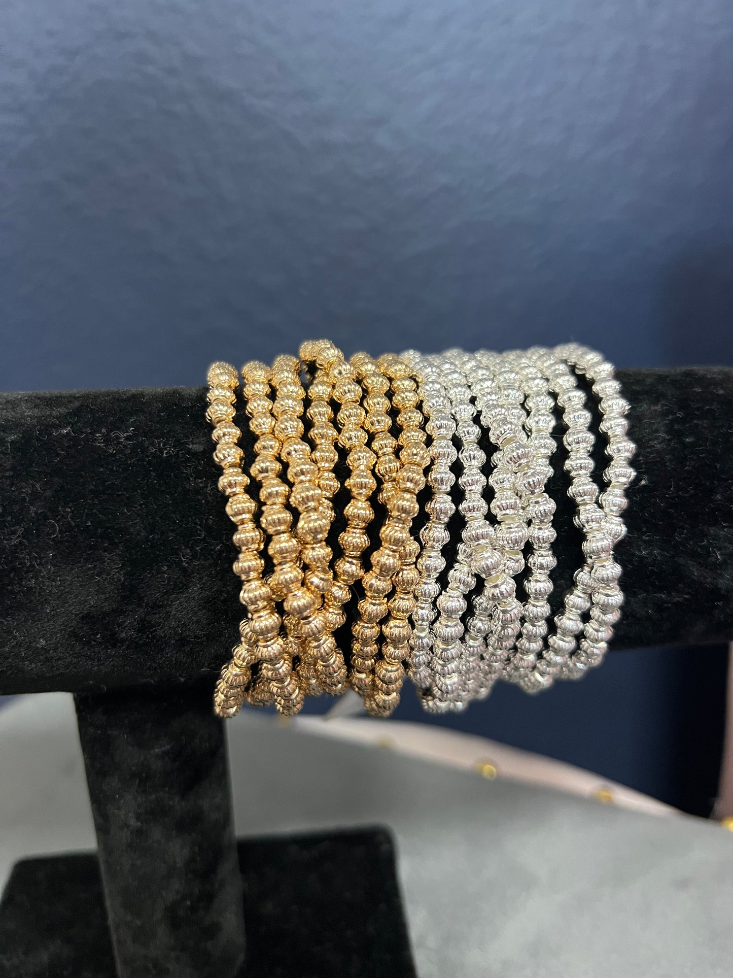 Textured Bead Set of 7 Bracelet (Silver and Gold)