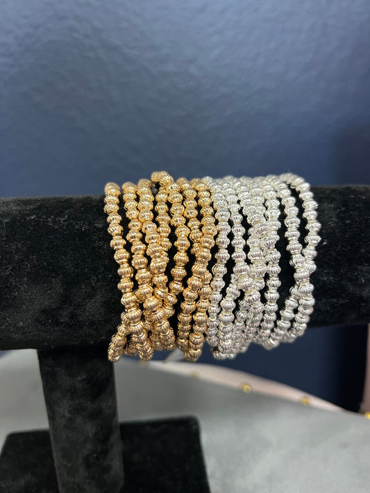 Textured Bead Set of 7 Bracelet (Silver and Gold)