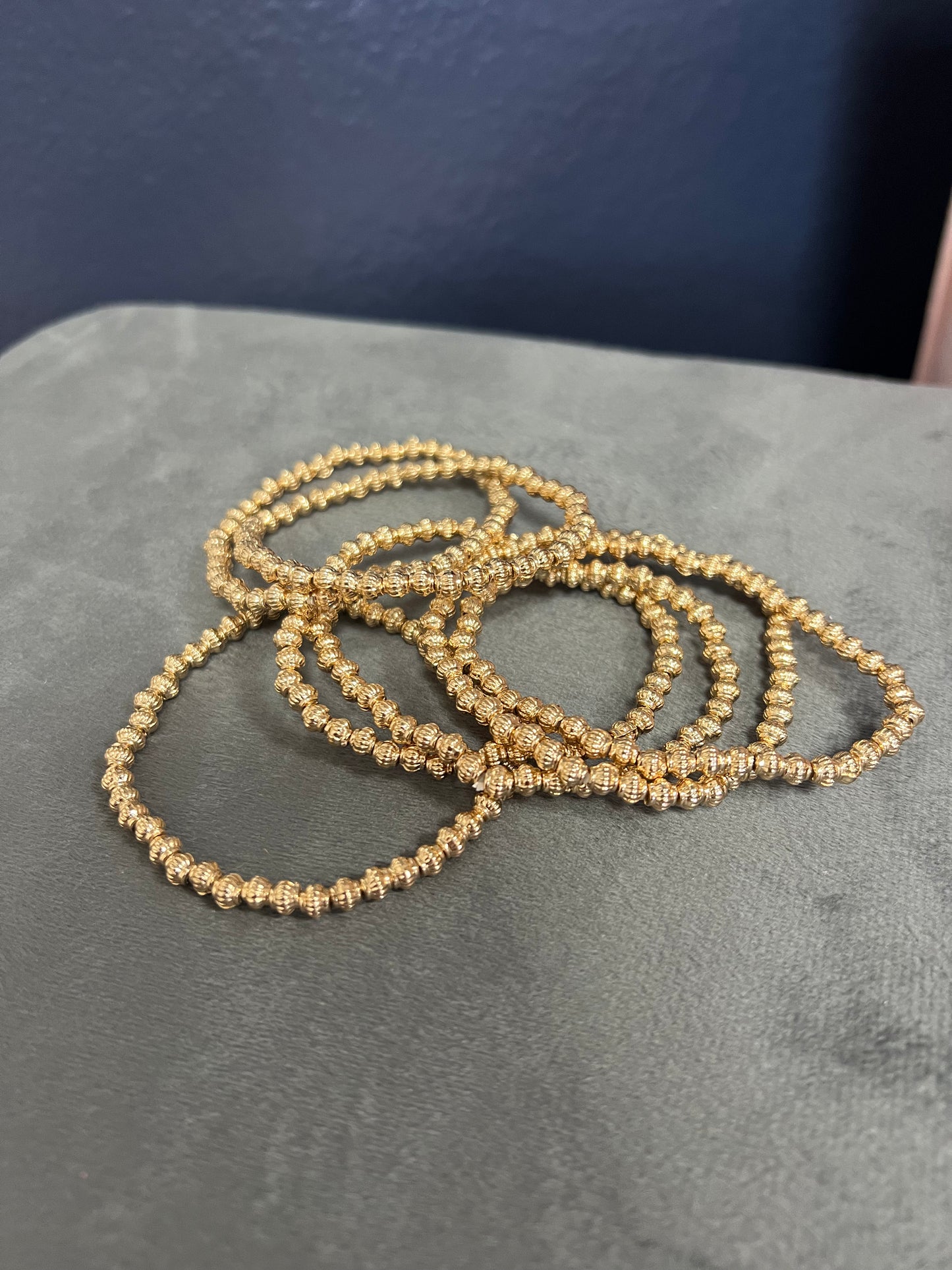 Textured Bead Set of 7 Bracelet (Silver and Gold)