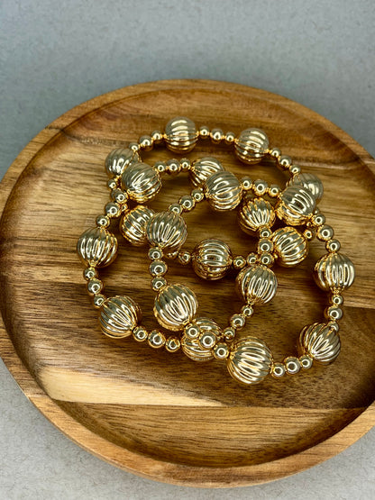 Set of 3 Gold Textured Ball Bracelets