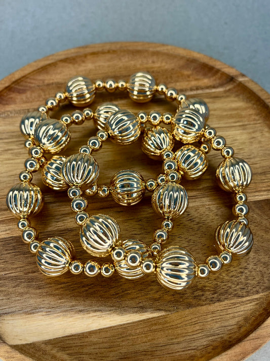 Set of 3 Gold Textured Ball Bracelets