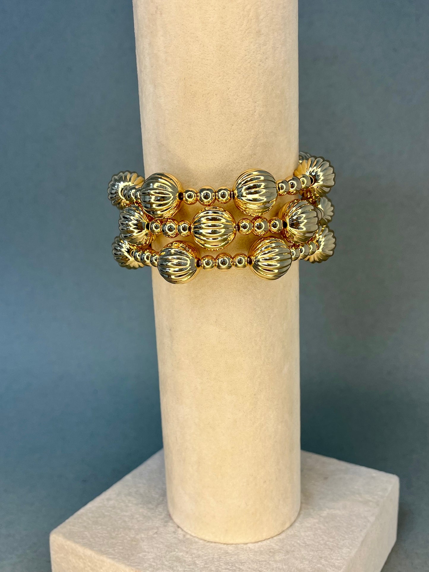 Set of 3 Gold Textured Ball Bracelets