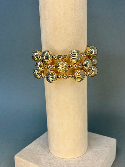 Set of 3 Gold Textured Ball Bracelets