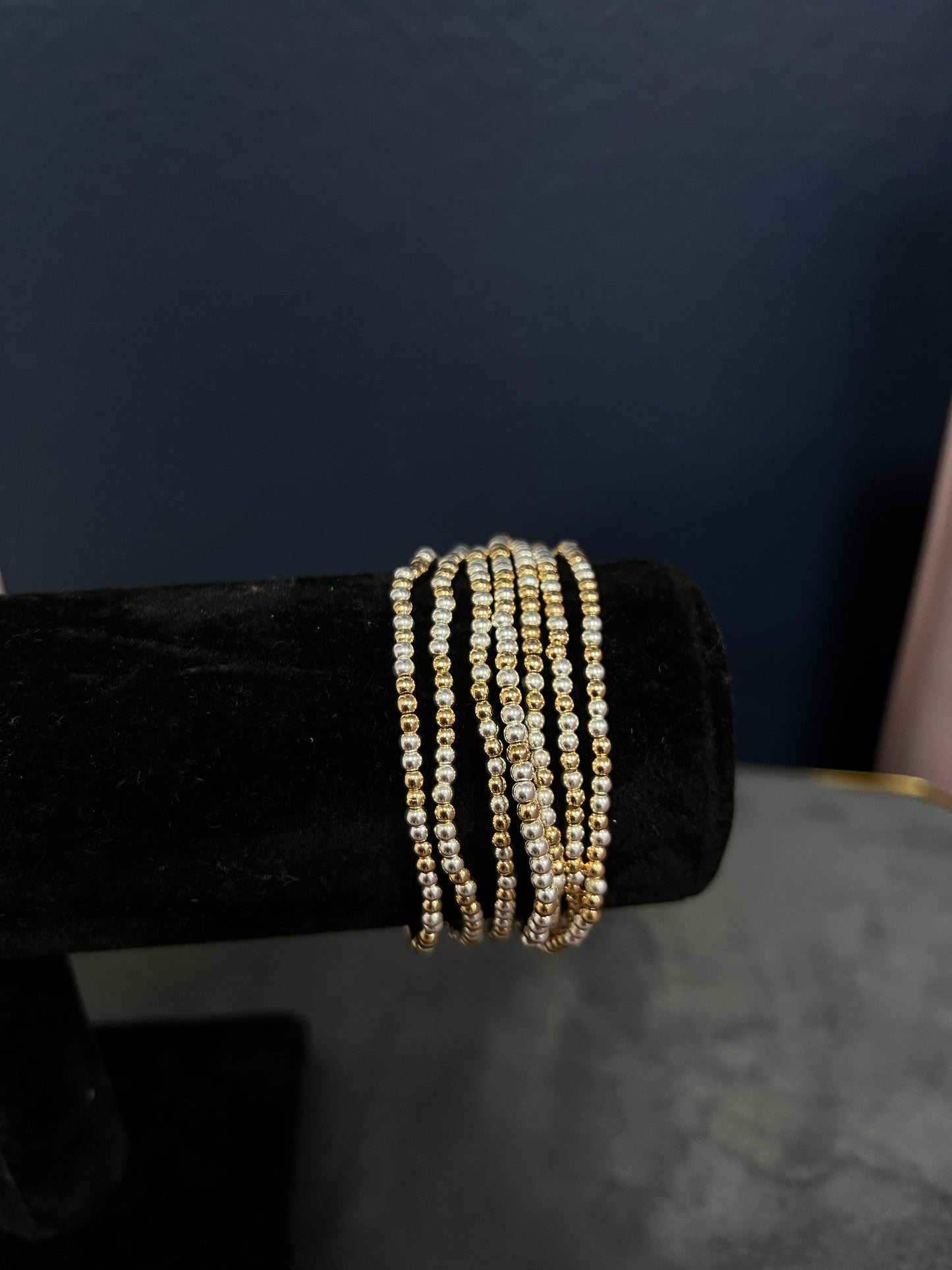 Set of 7 Gold and Silver Mix Bead Bracelet