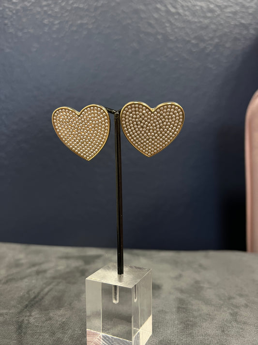 Medium Gold Pearl Heart Earrings