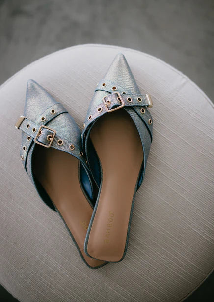 Blue Gold Metallic Slip On Buckle Flat