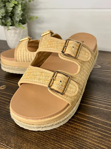 Beige Raffia Buckle Sandal